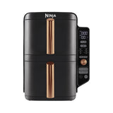 Ninja Double Stack XL Airfryer, Verticale Friteuse met Dubbele Lades en 4 Bereidingsniveaus, 2 Lades, 2 Rekken, Ruimtebesparend Ontwerp, 9,5 Liter Inhoud, 6 Functies, 8 Porties, Tang, SL400EUCP