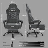 Devoko Massage Gamingstoel, racing gamerstoel van zachte high-tech stof met massage-lendensteun, voetsteunen, 150 kg belastbaarheid, ergonomische bureaustoel