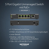 NETGEAR 5-poorts Gigabit Ethernet Unmanaged PoE+ Switch (GS305P): met 4 PoE+ bij 63 W, desktop- of wandbevestiging