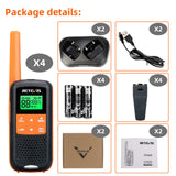 Retevis RT649 Walkie Talkie Royalty-vrije PMR446-radioset 16 kanalen VOX LED-zaklampscan Twee oplaadmethoden Walkie Talkie Profi, Noodgeval, Redden (oranje, 4 STK.)