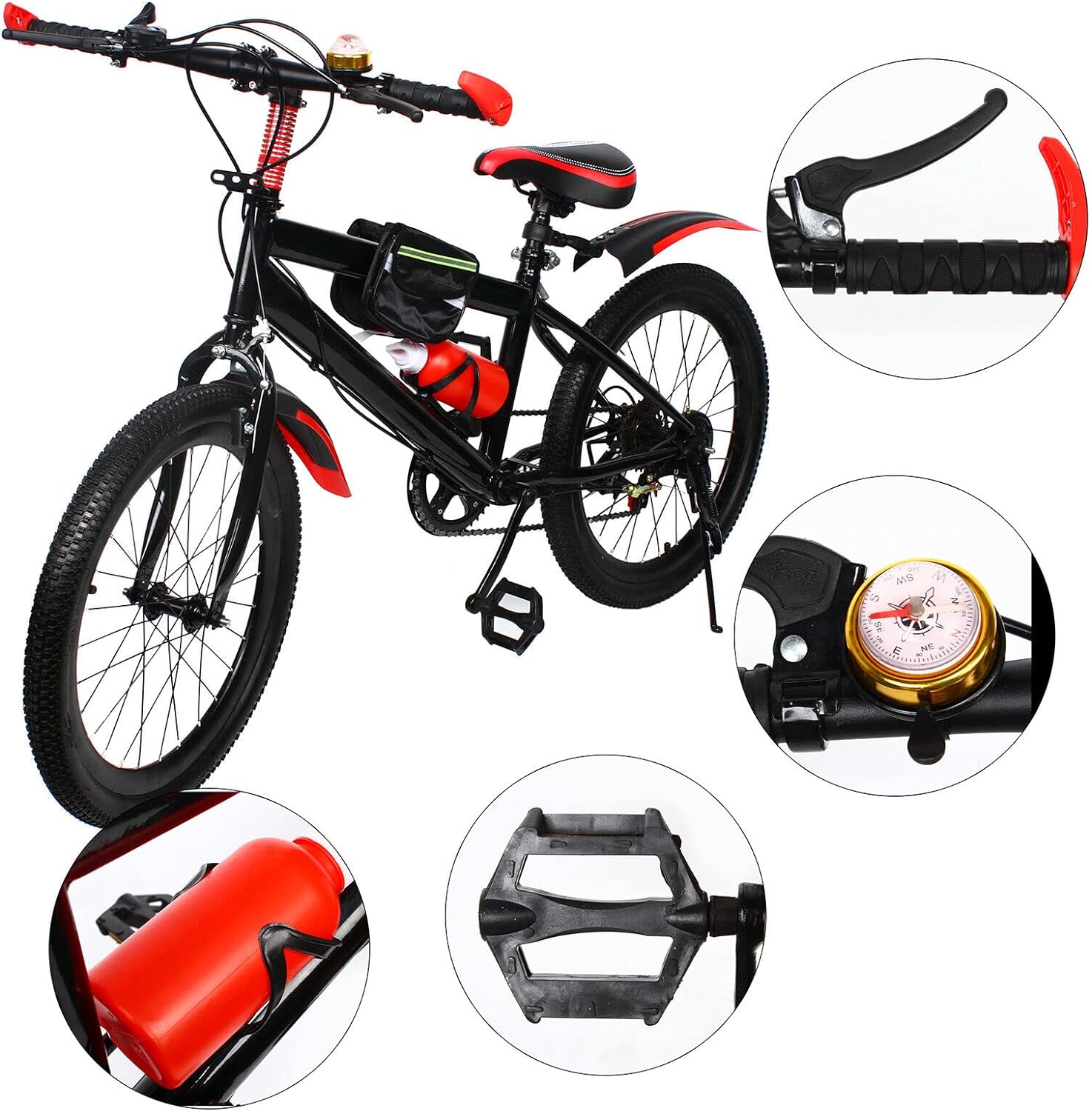 CHIMHOON Kinderfiets, 20 inch, mountainbike voor kinderen, 7 versnellingen, fiets voor jongens en meisjes, dubbele schijfrem, stadsfiets van koolstofstaal, geschikt voor kinderen van 130 tot 150 cm