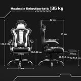 Yaheetech Gamingstoel met massagefunctie, ergonomische gamerstoel met voetensteun, bureaustoel, 90-135 graden, verstelbare rugleuning, pc-stoel, wit