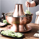 Fondue Chinese koperen hete pot, roestvrij staal traditionele houtskool verwarmde soepketel, outdoor kookgerei picknick fornuis kookpot, stoofpot kaasfondue voor thuis restaurant feest (goud, Diam