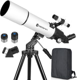 Telescopen voor volwassenen Astronomie, 80 mm diafragma 600 mm refractortelescoop voor kinderen en beginners, compacte en draagbare reistelescoop met rugzak