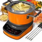 GREECHO Fondue Pot Elektrische Set, 2.6 Qt RVS Elektrische Fondue Pot met 3 Vooraf ingestelde Modus (Kaas, Chocolade & Bouillon), 1200W Fondue Pot Set met Gescheiden Fondue Pot & 6 Kleurgecodeerde