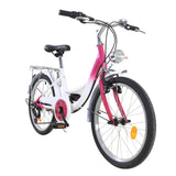 Fetcoi Kinderfiets, 20 inch, 6 versnellingen, jongens, meisjes, fiets met lamp (roze + wit)