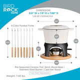 BIRDROCK HOME 16 stuks gietijzeren fonduepan set voor chocolade, kaas, vlees | keramische pot | 8 fonduevorken | chroombrander | crème