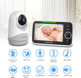 HelloBaby Monitor met camera en audio, 5 '' groot scherm met 3500 mAh batterij, externe Pan-Tilt-Zoom-camera, tweerichtingsgesprek, ECO-modus, auto-nachtzicht, bereik tot 900 voet en geen wifi