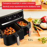 Tefal EY9018 Easy Fry Dual 8.3L XXL heteluchtfriteuse met dubbele lades, complete gezinsmaaltijd, energiebesparing, 7 automatische kookprogramma's, eindeloze recepten, speciale app