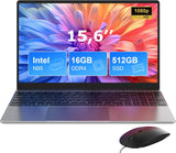 15,6 inch Laptop 16 GB DDR4 512 GB SSD, Computer Laptop met Quad-Core N95 processor, 1920 x 1080 IPS FHD display, 2.4/5G WiFi, BT5.0, USB 3.0 x 2, 180° uitbreiding, muis inbegrepen