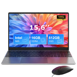 15,6 inch Laptop 16 GB DDR4 512 GB SSD, Computer Laptop met Quad-Core N95 processor, 1920 x 1080 IPS FHD display, 2.4/5G WiFi, BT5.0, USB 3.0 x 2, 180° uitbreiding, muis inbegrepen