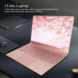 Draagbare Slanke Laptopcomputer Roze, 15,6-inch 2K HD-scherm, Quad-core CPU, DDR4L 12GB, voor Windows 11-systeem, Laptop met Vingerafdruk, Toetsenbord met Achtergrondverlichting, EU(12+512G)