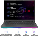 ASUS ROG Strix G16 G614JZR#B0CQ2PCXRR, Notebook met monitor 16" QHD anti-glas, 240Hz, Intel Core i9 14900HX processor, 16 GB RAM, 1 TB SSD PCIE, NVIDIA GeForce RTX 4080 12 GB, Win 11 Home grijs