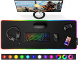 Gimars Grote gaming-muismat met genaaide randen, RGB-verlichting (12 modi), premium microweefseldoek, 5 mm dik, toetsenbord- en muismat voor bureau, gaming, kantoor