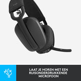 Logitech Zone Vibe 100 lichte draadloze over ear koptelefoon met ruisonderdrukkende microfoon, Advanced Multipoint Bluetooth koptelefoon, werkt met Teams, Google Meet, Zoom, Mac/PC - Grijs