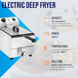 Royal Catering Elektrische Friteuse 1 X 10 Liter 230V Professionele RVS Frituur met Frituurmand en Deksel 60-200°C RCEF 10EH-1 (1X3000 Watt, Aftapkraan)