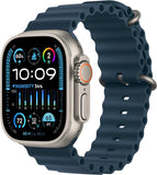 Apple Watch Ultra 2 (GPS + Cellular 49 mm) Smartwatch - Robuuste kast van titanium - Blauw Ocean‑bandje. Conditie bijhouden, nauwkeurige gps, actieknop, extra lange batterijduur, helder Retina-display