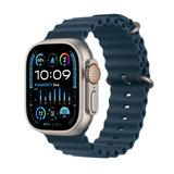 Apple Watch Ultra 2 (GPS + Cellular 49 mm) Smartwatch - Robuuste kast van titanium - Blauw Ocean‑bandje. Conditie bijhouden, nauwkeurige gps, actieknop, extra lange batterijduur, helder Retina-display