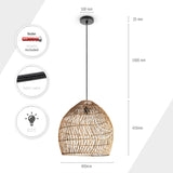 Paco Home Hanglamp Woonkamer Boho Rieten Lamp Pendellamp Rotan Korf Lamp Eetkamer Armatuur Papier E27, Soort lamp:Hanglamp - Type 7, Kleur:Natuur (Ø40cm)