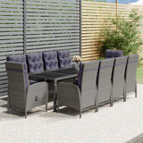 vidaXL 11-delige Tuinset poly rattan grijs, eethoek, tuinmeubelset, loungeset, eetset, eetmeubelset, tuintafel, tuinstoel, eettafel, eetstoel