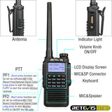 Retevis RT87 Walkie Talkie Waterdicht IP67 Dual Band 5W Portofoons 2 m/70 cm 1200 mAh Batterij 128 Kanalen FM Radio Oplaadbaar Amateur radio (1 Stuk, Zwart)