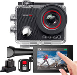 AKASO Actie Camera 4K/30FPS 20MP, Action Camera wifi, 40M onderwatercamera, waterdicht, ultra HD touchscreen, instelbaar, groothoek, EIS met 2,4G afstandsbediening en 25 accessoires-EK7000 Pro