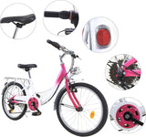 Fetcoi Kinderfiets, 20 inch, 6 versnellingen, jongens, meisjes, fiets met lamp (roze + wit)