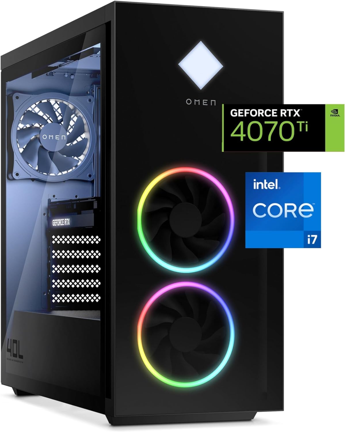 HP Omen 40L Desktop GT21-1002ss PC Gaming-PC (Intel Core i7-13700K, 32GB RAM, 1TB HDD + 1000GB SSD, NVIDIA GeForce RTX 4070 Ti 12GB, FreeDOS) zwart