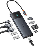 Baseus 10-in-1 dockingstation USB C 10 Gbps Up to 4K @120 Hz, USB C-hub met 2 HDMI, 2X USB-C en 3X USB-A, Gigabit Ethernet, SD/TF en 100W Power Delivery voor MacBook/Dell/HP/Lenovo en meer pc's