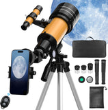 Astronomische telescoopset, 400 mm/70 mm HD 200 x astronomische refractor, met verstelbare statieftelefoonadapter en zoeker voor beginners, kinderen en liefhebbers om de maan te observeren