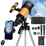 Astronomische telescoopset, 400 mm/70 mm HD 200 x astronomische refractor, met verstelbare statieftelefoonadapter en zoeker voor beginners, kinderen en liefhebbers om de maan te observeren