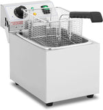 Royal Catering Elektrische Friteuse 1 X 8 Liter 230V Professionele RVS Frituur met Frituurmand en Deksel 50-200°C RCEF 08EB (1X3000 Watt, Koude Zone)