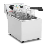 Royal Catering Elektrische Friteuse 1 X 8 Liter 230V Professionele RVS Frituur met Frituurmand en Deksel 50-200°C RCEF 08EB (1X3000 Watt, Koude Zone)