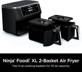 DZ302 Foodi 10-qt. 6-in-1 DualZone Smart XL Airfryer met 2 onafhankelijke manden, Match Cook & Smart Finish om aan de lucht te bakken, aan de lucht braden, braden, bakken, drogen en warm houden, zwart