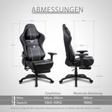 Dowinx Gamingstoel met 4D-armleuningen, ergonomische gamerstoel met voetensteun, bureaustoel, PU-leer, comfortabele lendensteun, groot en hoog, 180 kg, zwart