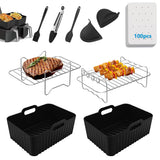 Covlongyu Air Fryer Accessoires, 10 STKS Dual Air Fryer AF300UK, AF400UK, met lucht friteuse Liners Mand & Air Fryer Rack & Siliconen Oven Handschoenen & Voedsel Clip & Olie Borstel, Keuken Koken