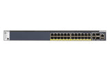 NETGEAR ProSAFE Managed Switch - GSM4328PB - Stackable platform met 24 PoE+ poorten + 2 x SFP+ en 2 x 10GBASE-T poorten (1000W PSU)