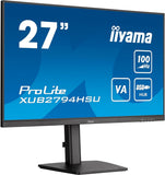 Iiyama Display 27, zwart, ultradun, VA 16:9, 1920 x 1080, 1 ms, 100 Hz, 250 cd/m², 1 x HDMI 1 x Displayport 2 x USB HUB HPs 15 cm, in hoogte verstelbare voet, TCO draaibaar