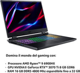 Acer Nitro 5 AN515-46-R3JR Gaming-notebook, processor AMD Ryzen 9 6900HX, RAM 16 GB DDR5, 1024 GB PCIe SSD, display 15,6 inch FHD IPS 165 Hz LCD, Nvidia GeForce RTX 3070 Ti 8 GB, Windows 11 Home