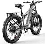 Shengmilo S600 Elektrische mountainbike voor volwassenen, dubbele motor, 26 inch dikke banden, 17,5 Ah duurzame accu, volledig geveerde all-terrain-e-bike, drie rijmodi