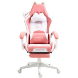 Dowinx Gamingstoel, schattige katteneditie, ergonomische bureau-computerstoel met hoge rugleuning en lendensteun, PU-leer, voetensteun, roze, LS-6655