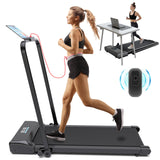 AJUMKER loopband inklapbaar met display en afstandsbediening 1-12KM/U treadmill 2.0PK geluidsarm ruim Walking Pad voor thuis en kantoor ruimtebesparend geen installatie Maximaal (black)