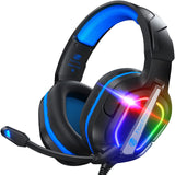 Fachixy「2024 Nieuw」 FC200 Gaming Headset voor PS4/PS5/PC/Xbox/Nintendo Switch, koptelefoon met kabel en RGB licht, Stereo Surround koptelefoon met microfoon, Gamer koptelefoon - BLAUW