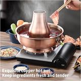 Fondue Chinese koperen hete pot, hete pot koper houtskool kookgerei soep Chinees aardgas beschikbaar buiten hete pot traditionele houtskool koperen hotpot (koper, 30 cm)