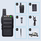 Retevis RT619 Walkie Talkie met Headset PMR446 Licentievrij 16 Kanalen VOX Squelch 1300 mAh Oplaadbare CTCSS/DCS VOX 2 Way Radio Micro USB-Oplaadkabel (5 Paar, Zwart)