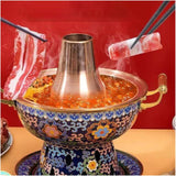 Chinese bronzen fondue， Chinese Traditional Old Beijing Old-Style Charcoal Hot Pot, Mongolian Hot Pot, Split Design, Easy to Clean, for Family/Friends, Parties