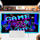 Kingderoom Grote gaming-muismat, 800 x 300 mm, bureauonderlegger, fluorescentie verbetert snelheid, precisie, franjevrije randen, antislip, voor draadloze muis, laptop, pc-kantoor (Game ON)