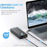 Baseus Powerbank, 65W Powerbank USB-C 26800 mAh, externe batterij PD QC4.0 snel opladen, externe batterij met vijf uitgangen en LED-display, voor laptop, MacBook, Dell, HP Notebook, Steam Deck