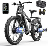 Shengmilo S600 Elektrische mountainbike voor volwassenen, dubbele motor, 26 inch dikke banden, 17,5 Ah duurzame accu, volledig geveerde all-terrain-e-bike, drie rijmodi