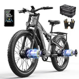 Shengmilo S600 Elektrische mountainbike voor volwassenen, dubbele motor, 26 inch dikke banden, 17,5 Ah duurzame accu, volledig geveerde all-terrain-e-bike, drie rijmodi